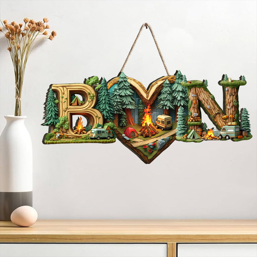 Camping Couple Letter - Personalized Camping Custom Shaped Wood Sign