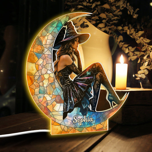 On The Moon - Personalized Witch Shaped Light Box