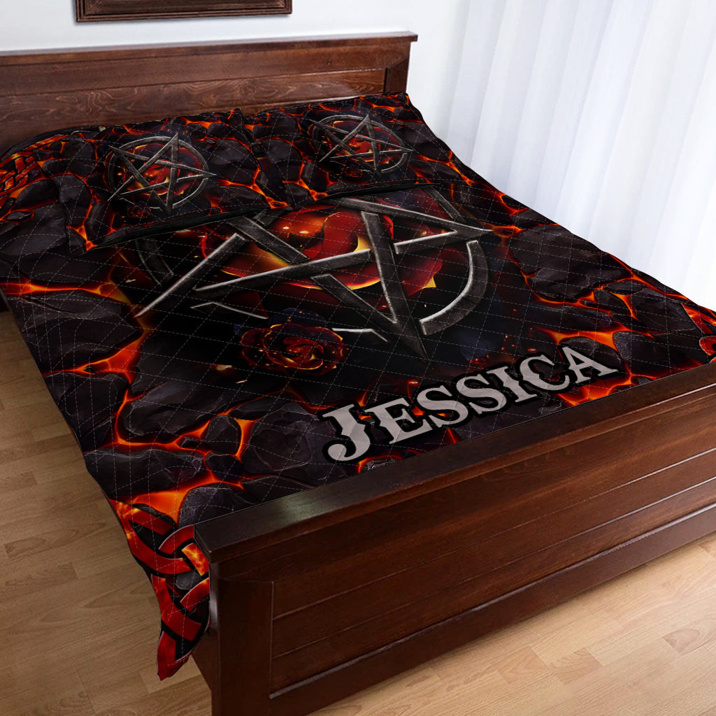Volcanic Pentacle - Personalized Witch Quilt Set