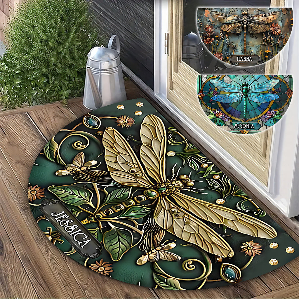 Beautiful Vintage Dragonfly - Personalized Gardening Shaped Doormat