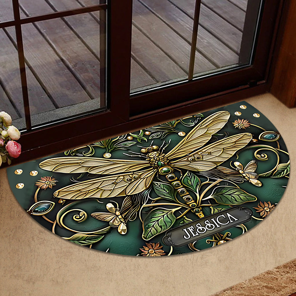 Beautiful Vintage Dragonfly - Personalized Gardening Shaped Doormat