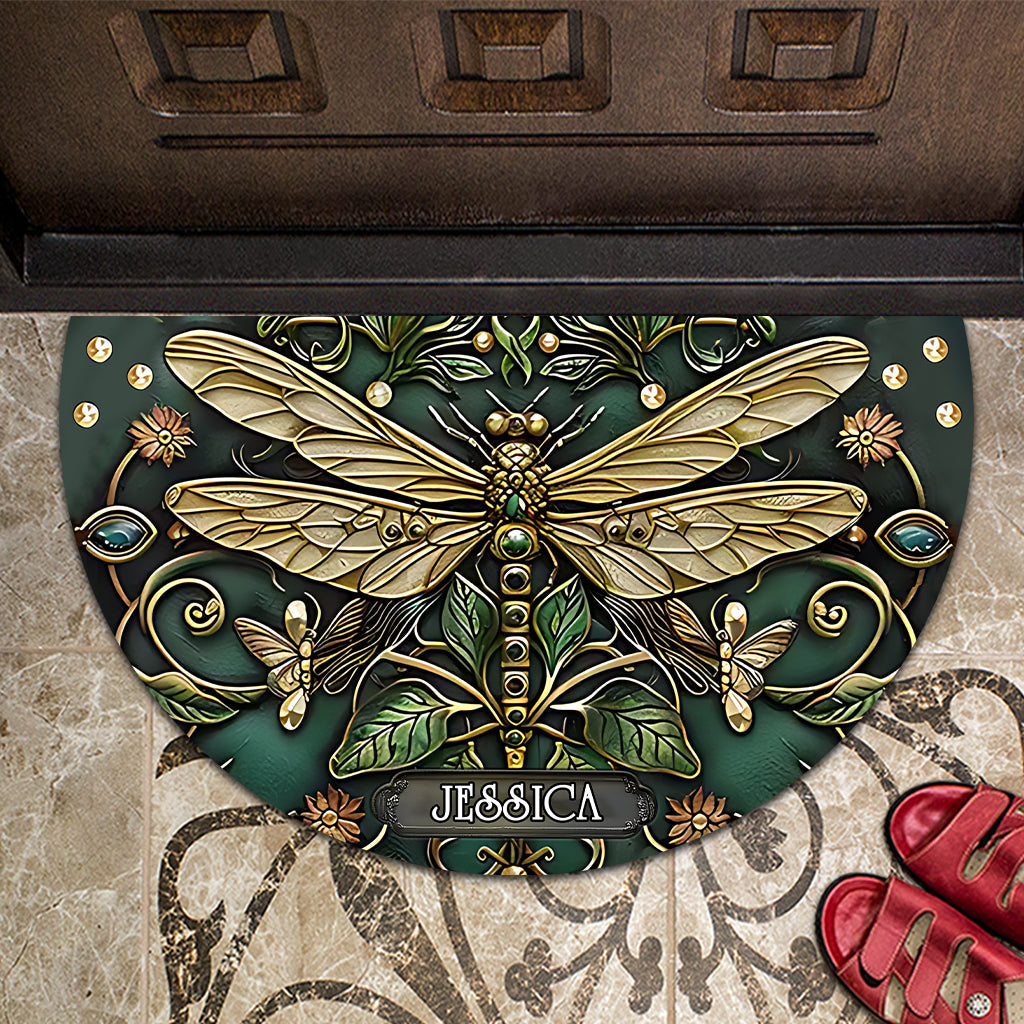 Beautiful Vintage Dragonfly - Personalized Gardening Shaped Doormat