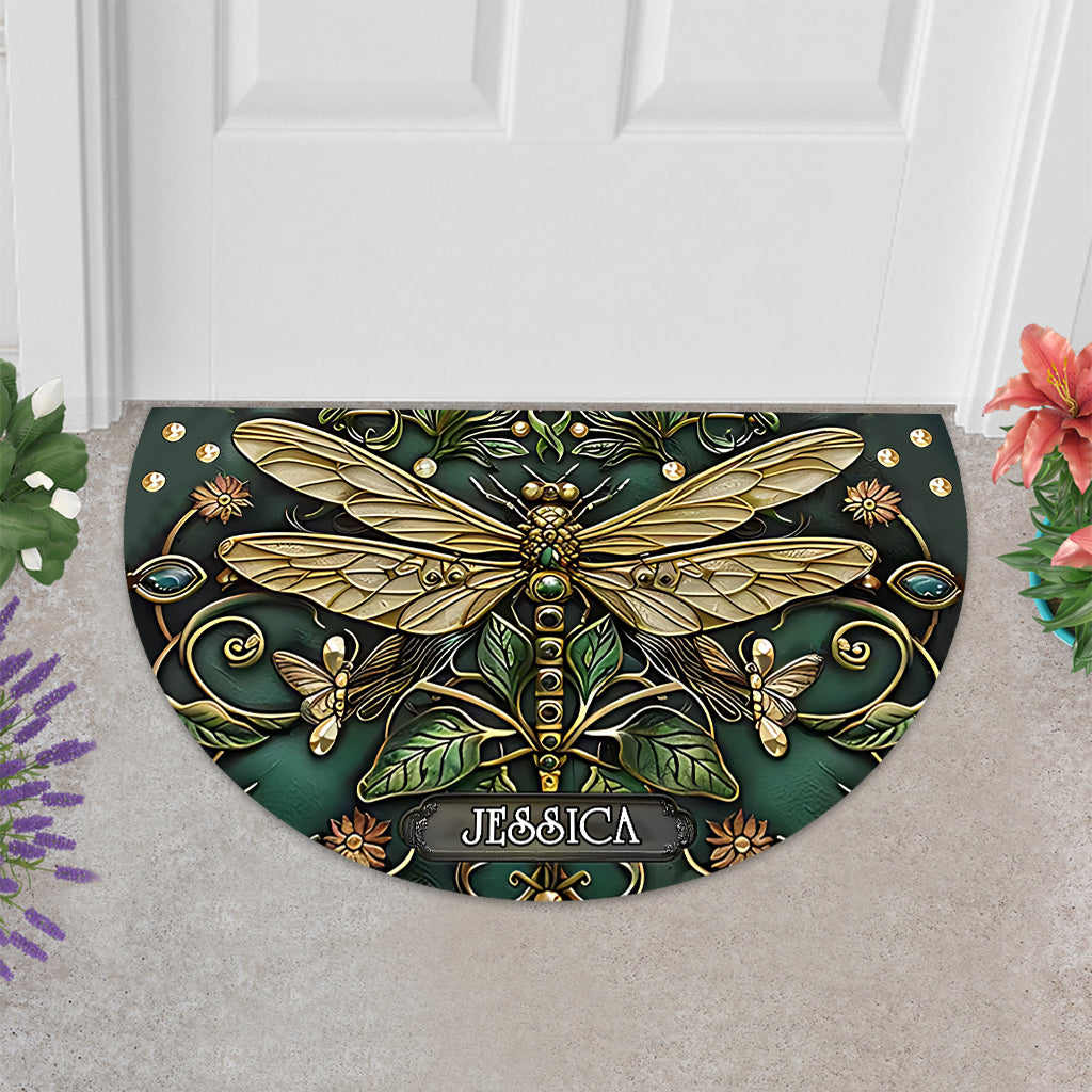 Beautiful Vintage Dragonfly - Personalized Gardening Shaped Doormat
