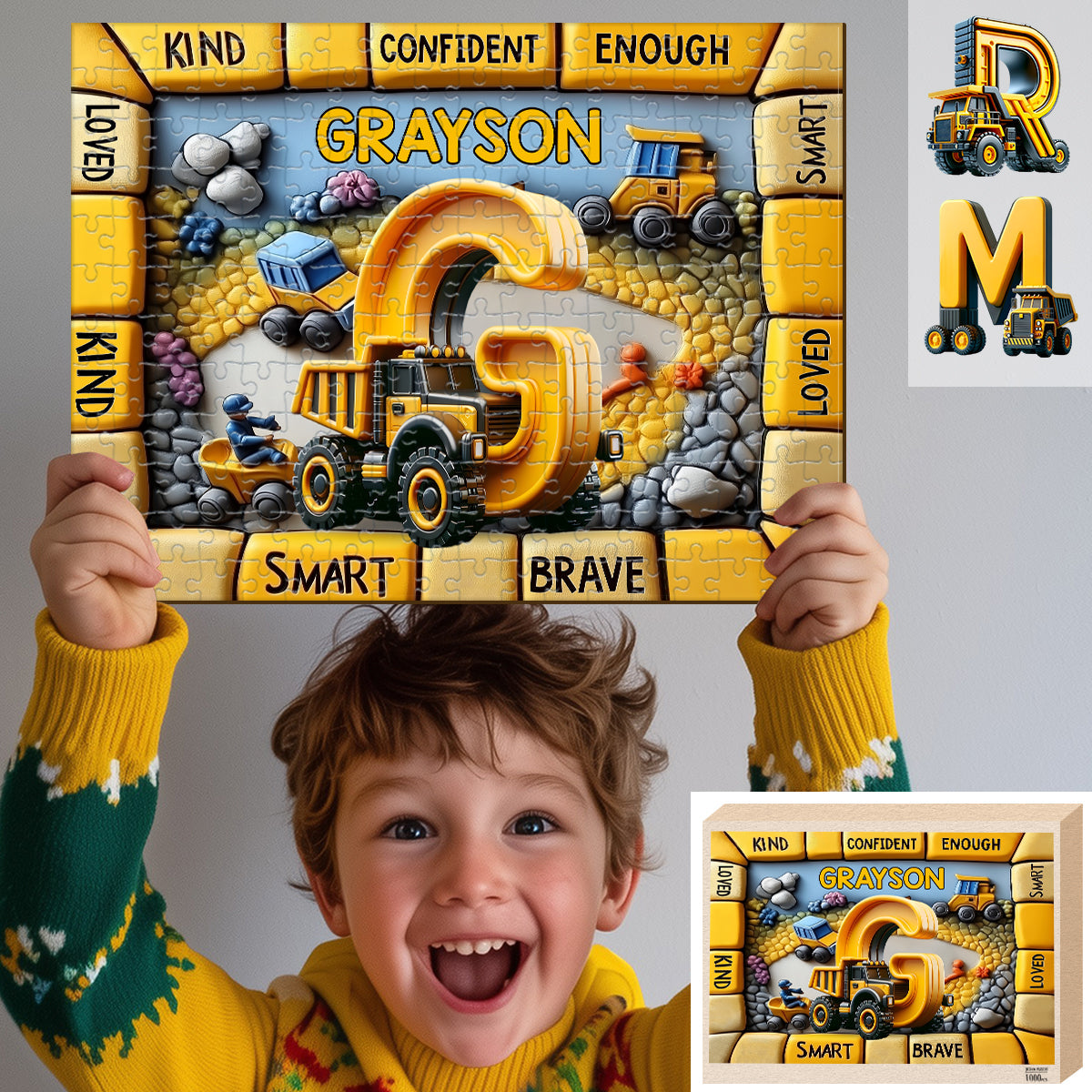 Construction Vehicles Letter Gift For Grankids - Personalized Kid Jigsaw Puzzle