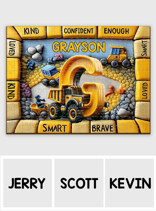 Construction Vehicles Letter Gift For Grankids - Personalized Kid Jigsaw Puzzle