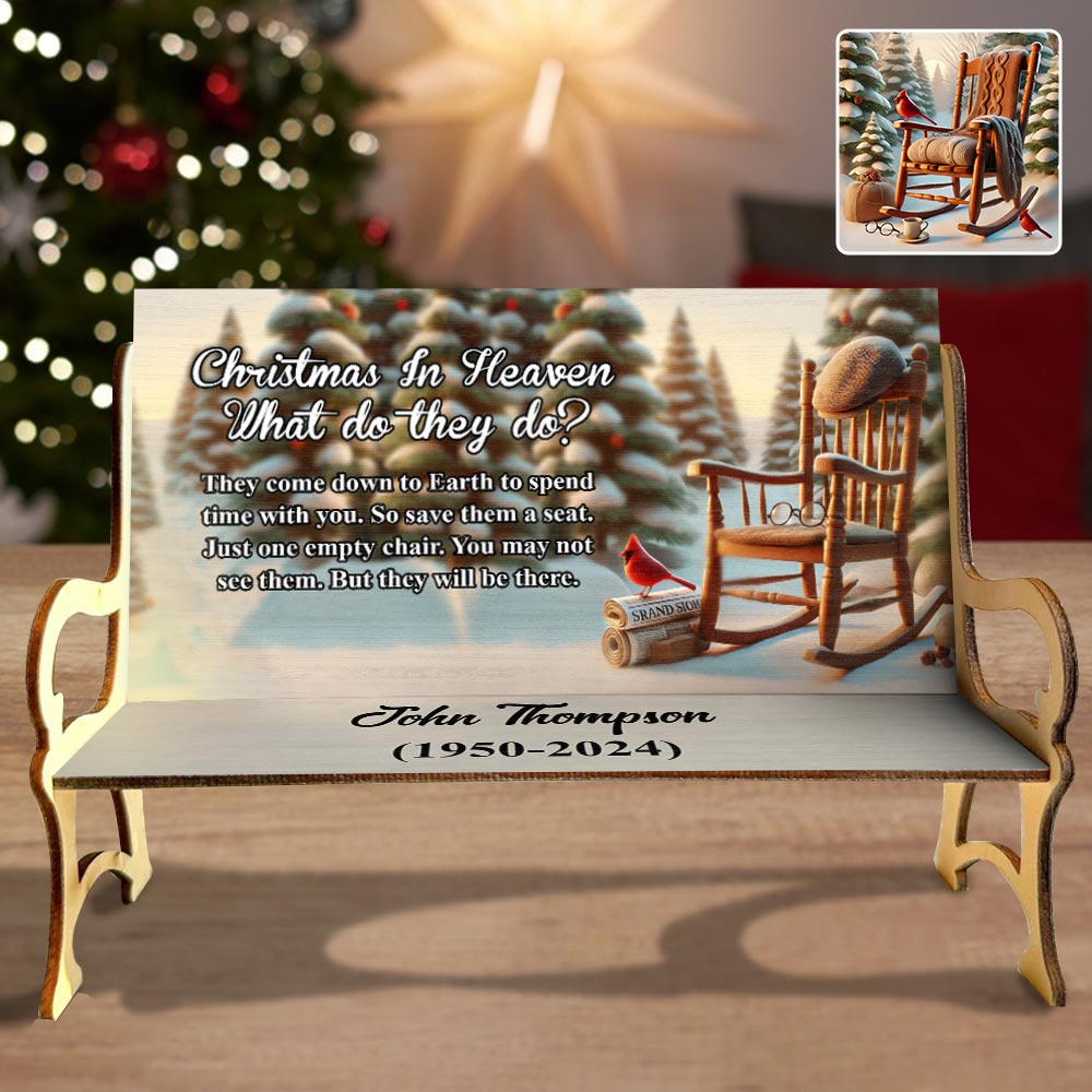 Christmas In Heaven - Personalized Memorial Wooden Bench