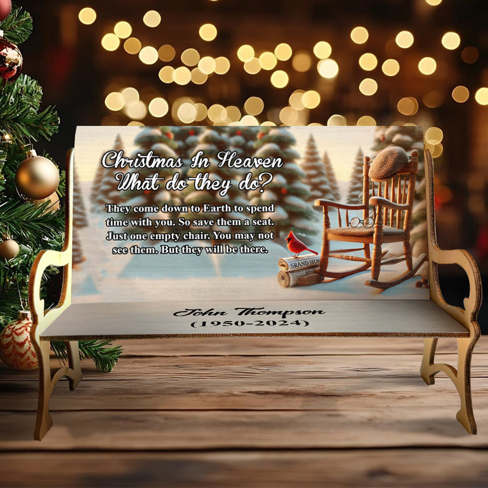 Christmas In Heaven - Personalized Memorial Wooden Bench