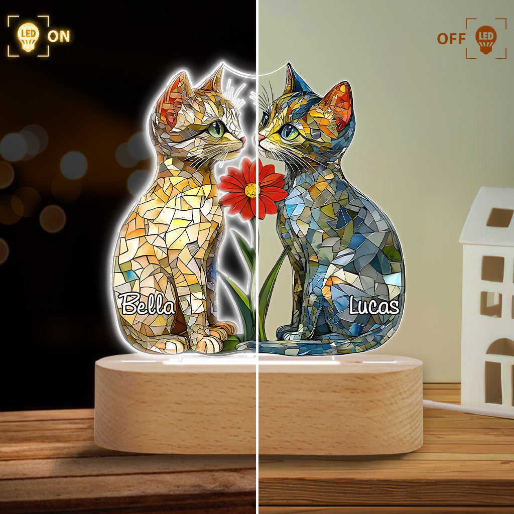 Love Cats - Personalized Cat Shaped Plaque Light Base