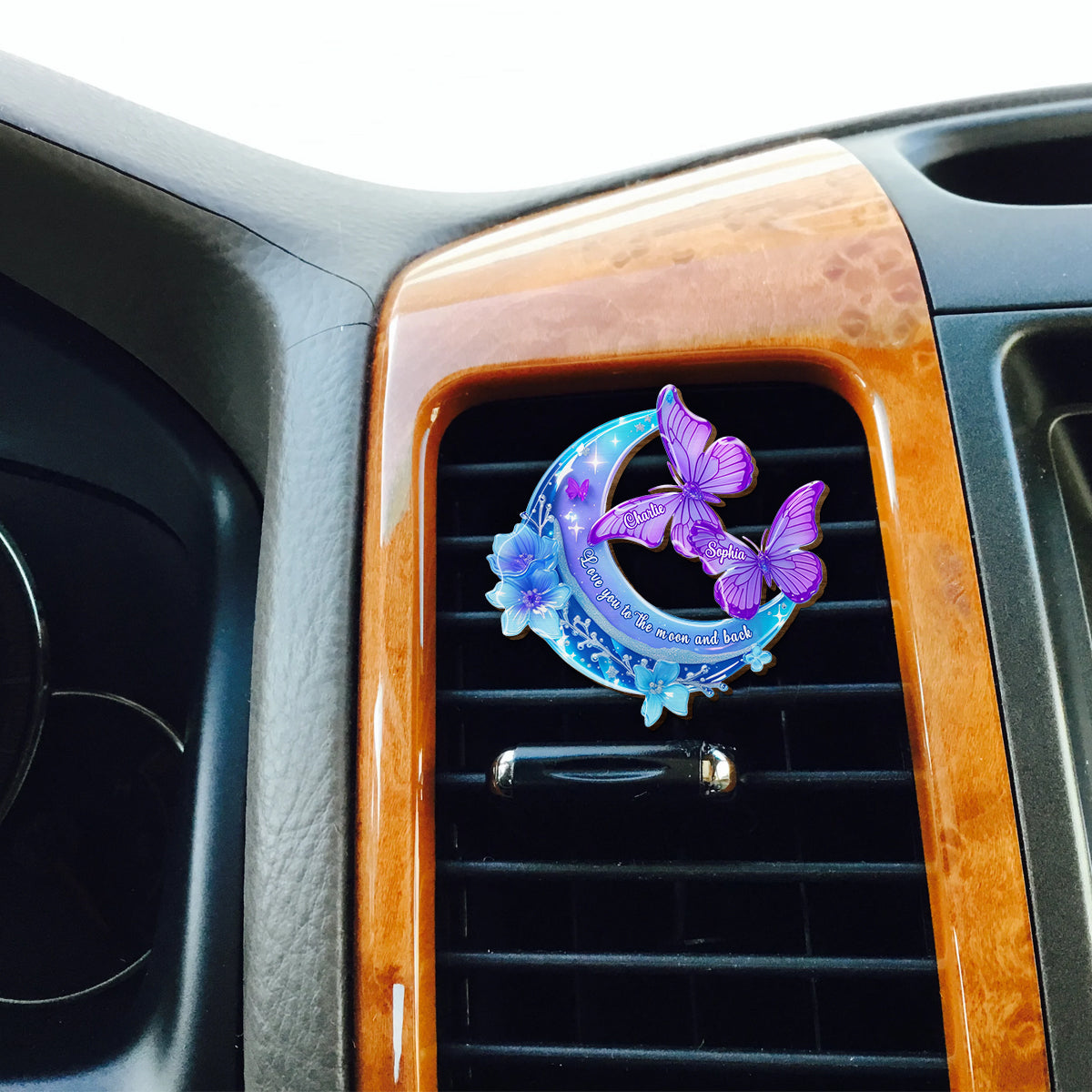 Love you to the moon and back - Personalized Couple Shaped Car Visor Clip