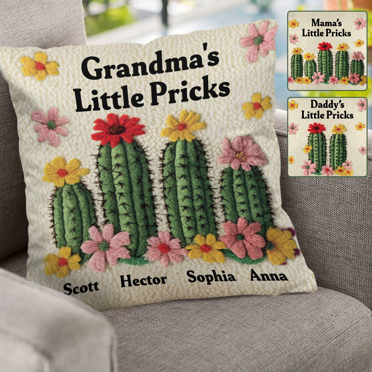 Grandma's Little Pricks - Personalized Grandma Throw Pillow