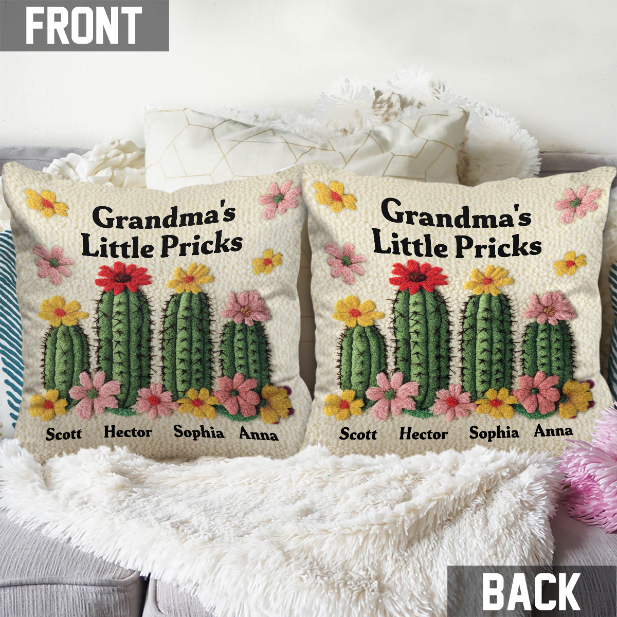 Grandma's Little Pricks - Personalized Grandma Throw Pillow