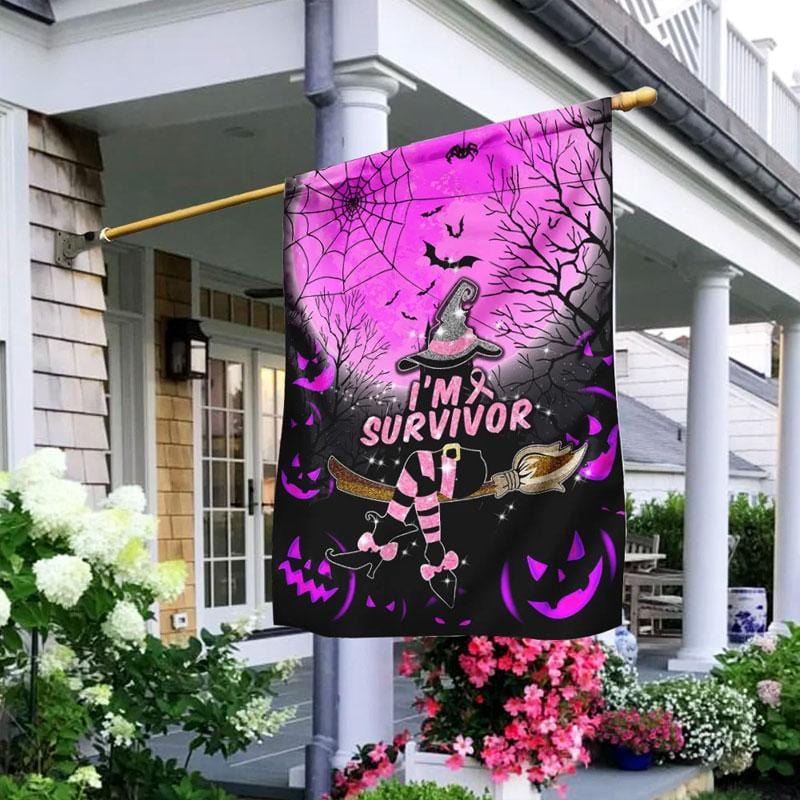 I'm Survivor Halloween Pumpkin Witch - Breast Cancer Awareness House Flag 0822