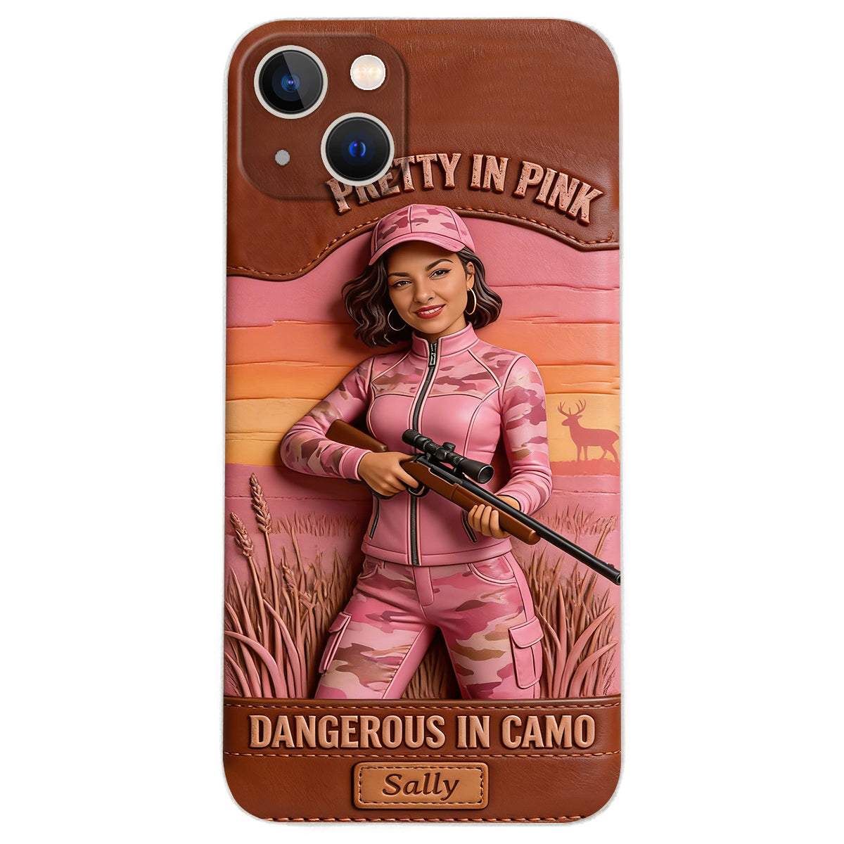 Custom Any Photo Dangerous In Camo - Personalized Hunting Leather Phone Case