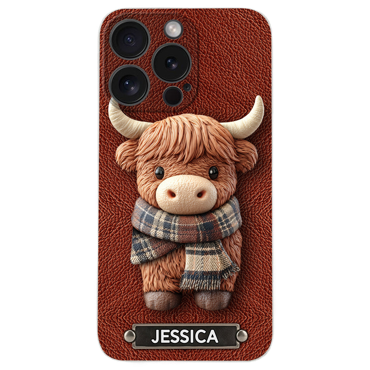 Adorable Highland Cow - Personalized Highland Cow Leather Phone Case
