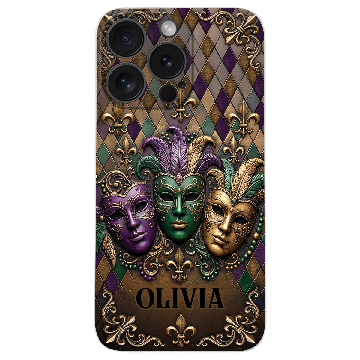 Mardi Gras Fleur de Lis - Personalized Mardi Gras Leather Phone Case