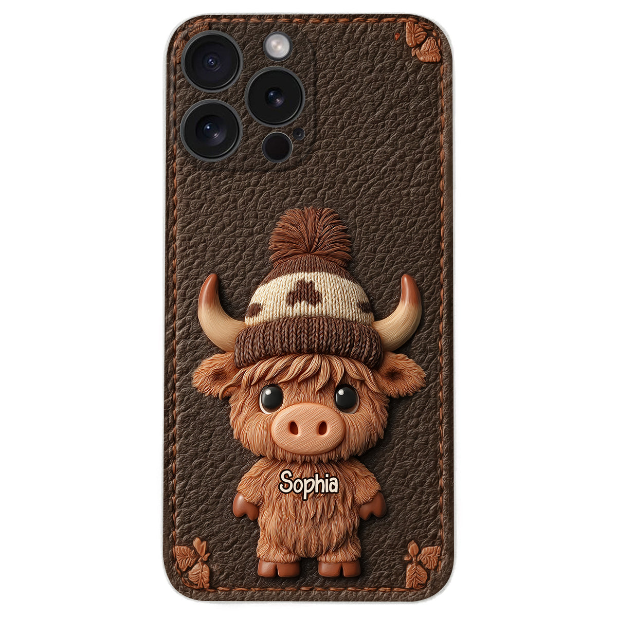 Love Highland Cows - Personalized Highland Cow Leather Phone Case