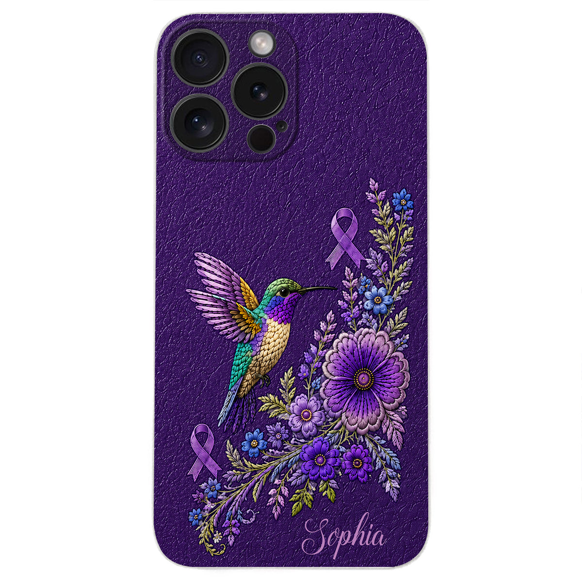 Purple Awareness – Personalized Alzheimer Awareness 3D Embossed Leather Phone Case
