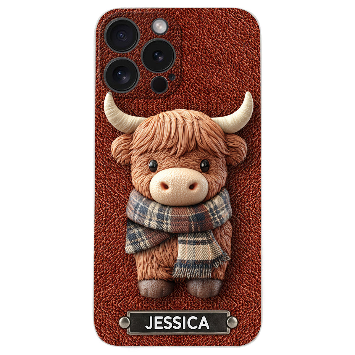 Adorable Highland Cow - Personalized Highland Cow Leather Phone Case