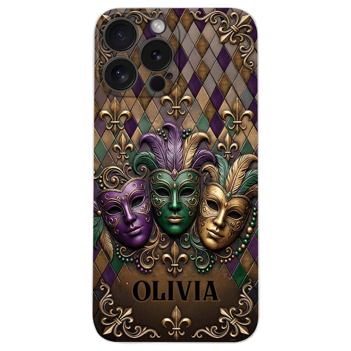 Mardi Gras Fleur de Lis - Personalized Mardi Gras Leather Phone Case