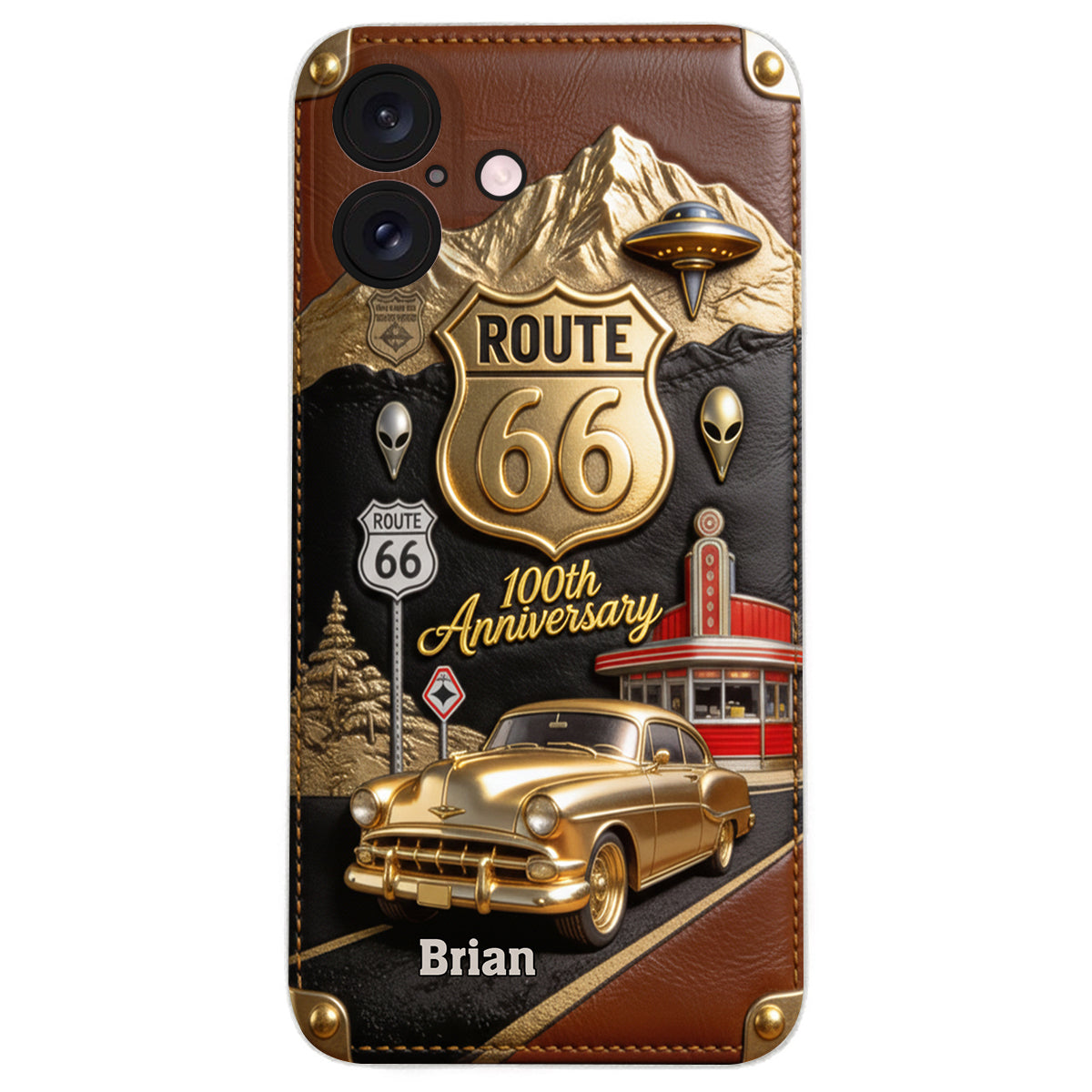 Route 66 100th Anniversary - Personalized Car Lover Leather Phone Case