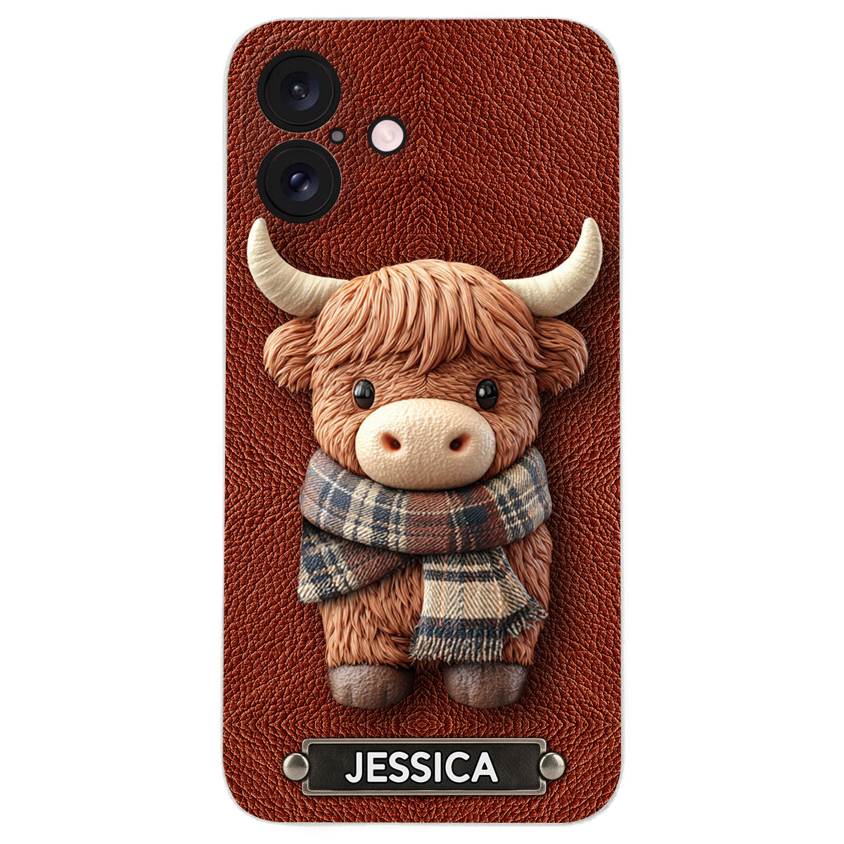 Adorable Highland Cow - Personalized Highland Cow Leather Phone Case