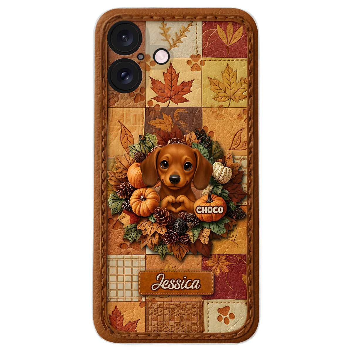Welcome Fall - Personalized Dog Leather Phone Case