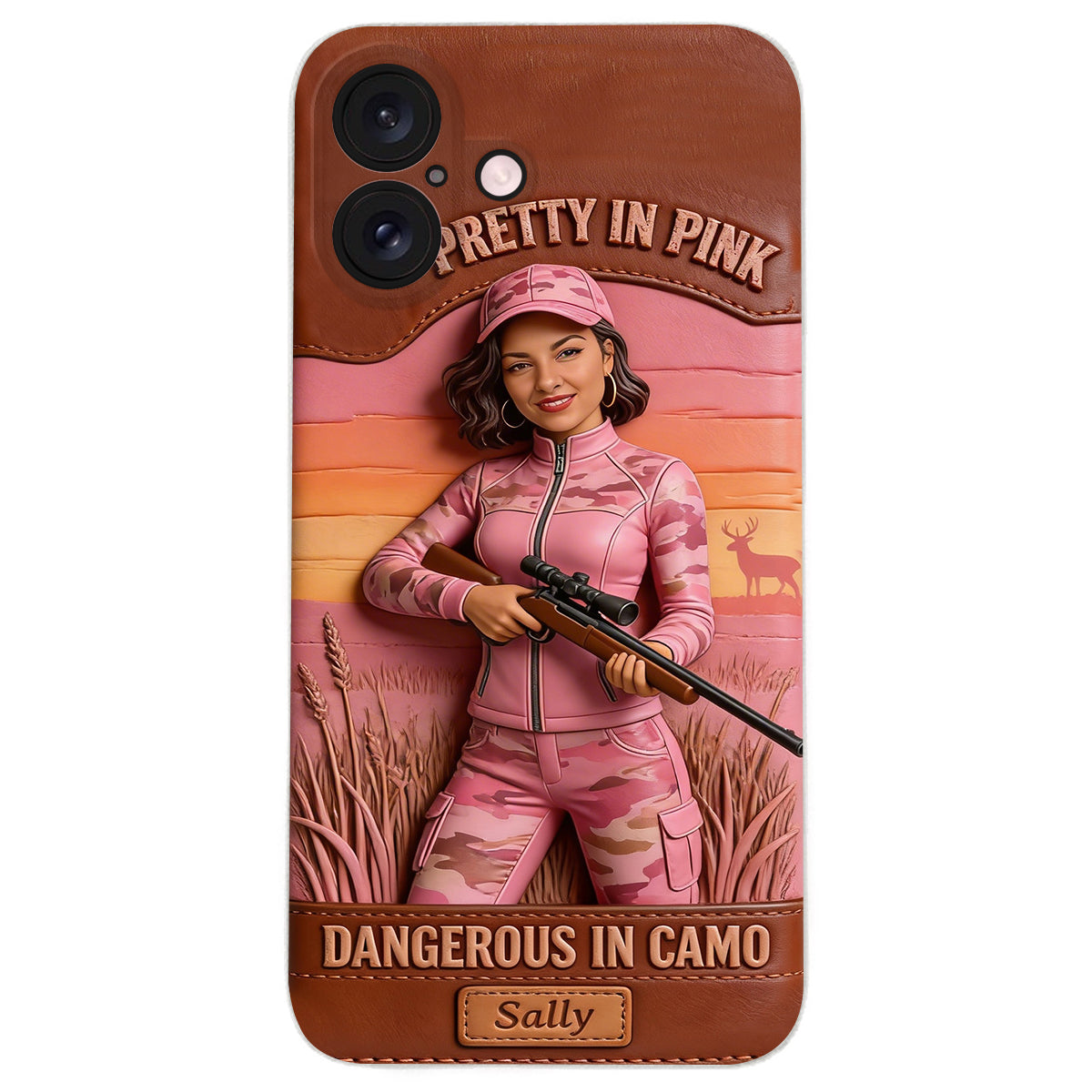 Custom Any Photo Dangerous In Camo - Personalized Hunting Leather Phone Case