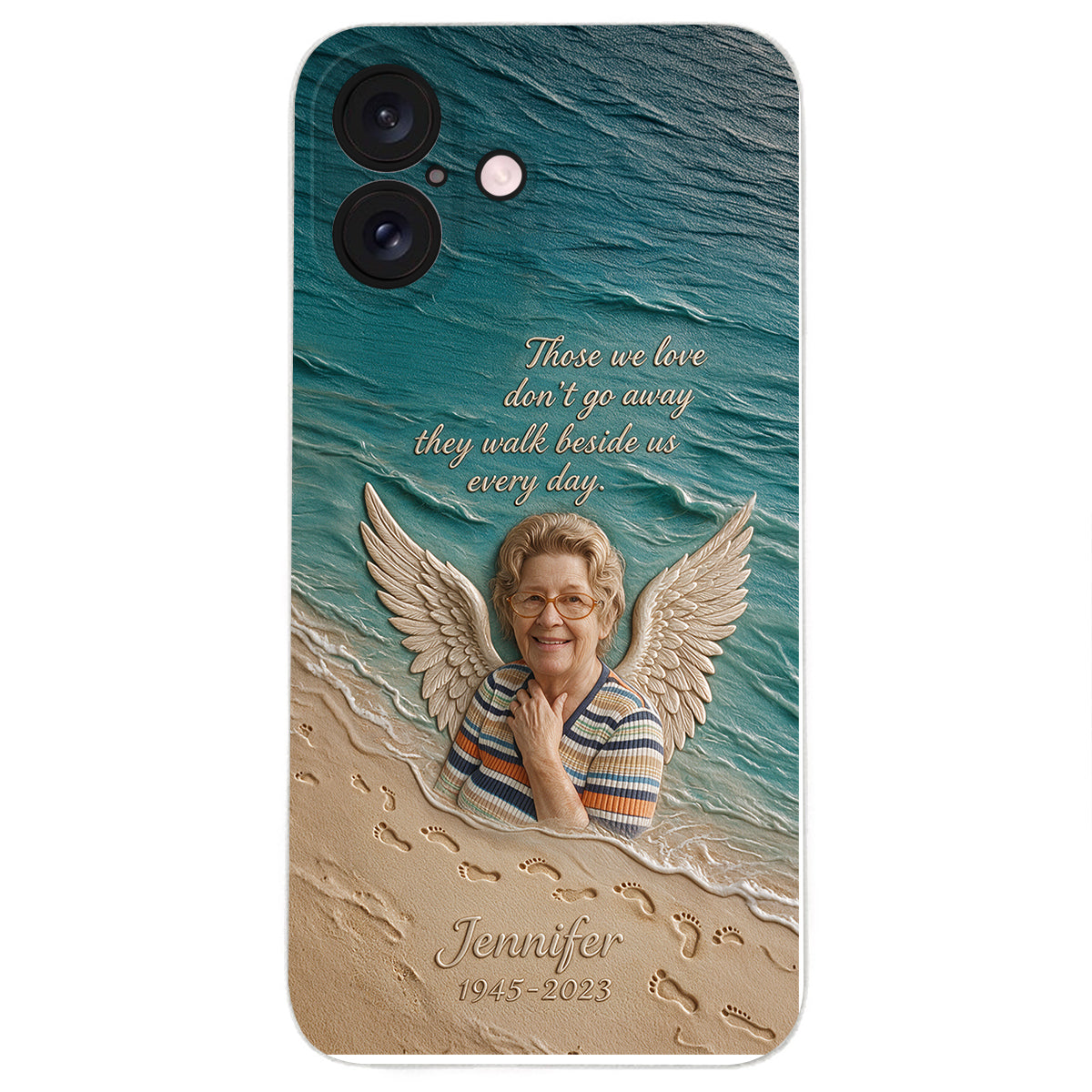 They Walk Beside Us - Personalized Memorial 3D Embossed Leather Phone Case