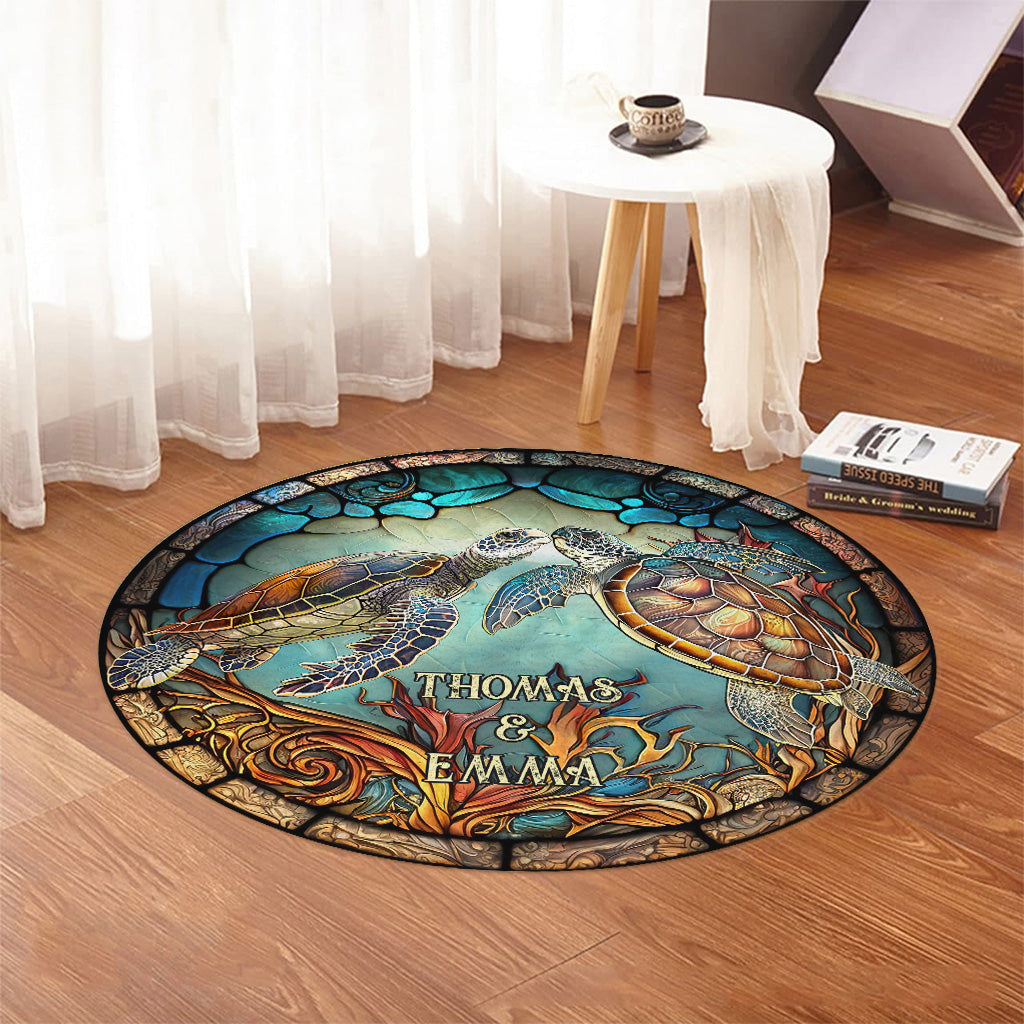 You And Me And The Sea - Personalized Turtle Round Rug