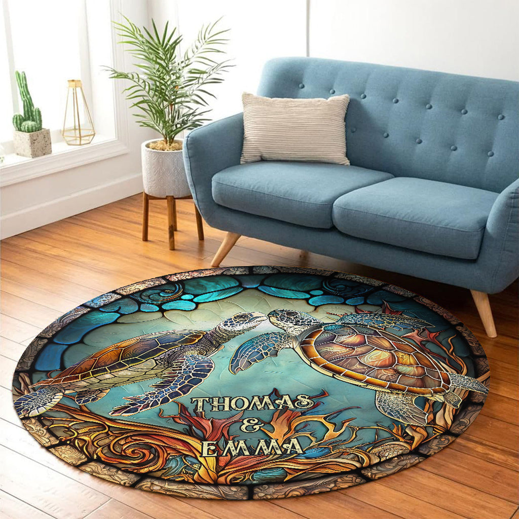 You And Me And The Sea - Personalized Turtle Round Rug