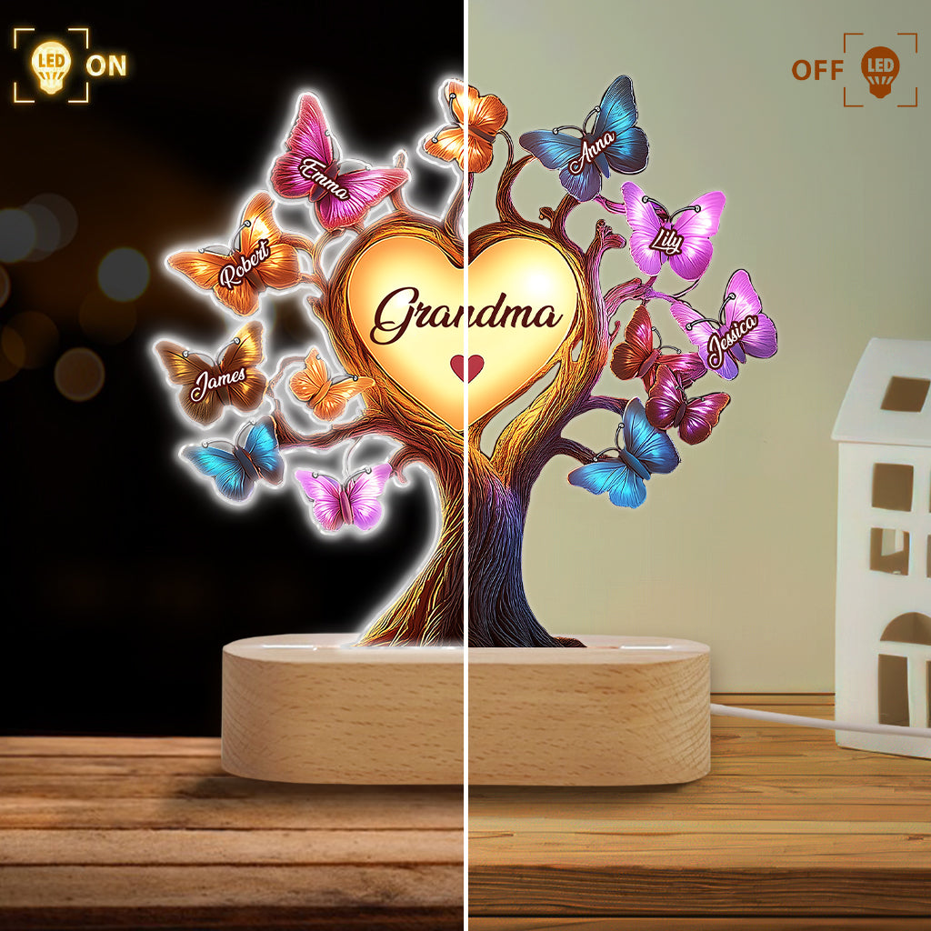 Beautiful Grandma Butterfly Tree - Personalized Grandma Shaped Plaque Light Base
