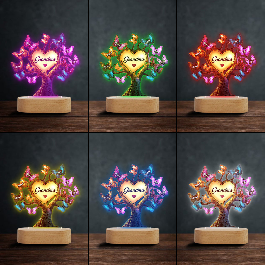 Beautiful Grandma Butterfly Tree - Personalized Grandma Shaped Plaque Light Base