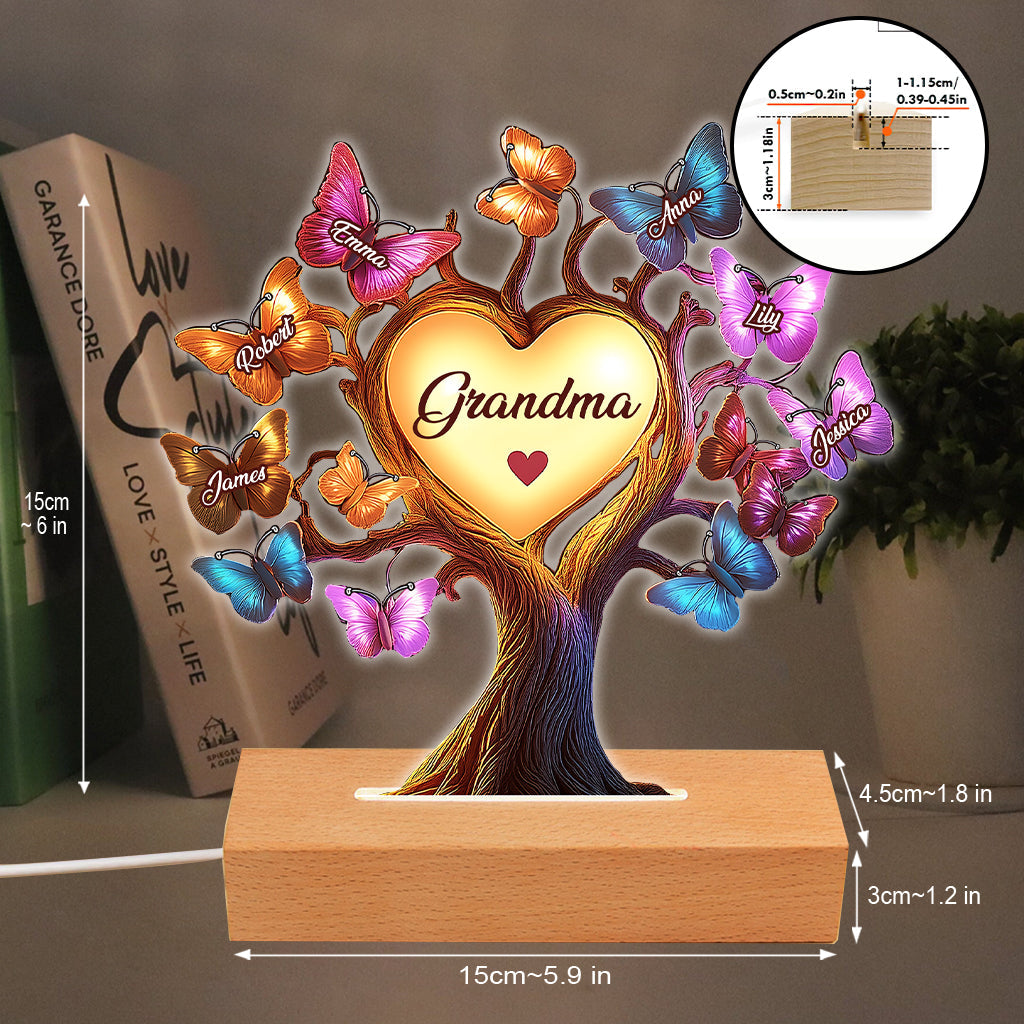 Beautiful Grandma Butterfly Tree - Personalized Grandma Shaped Plaque Light Base