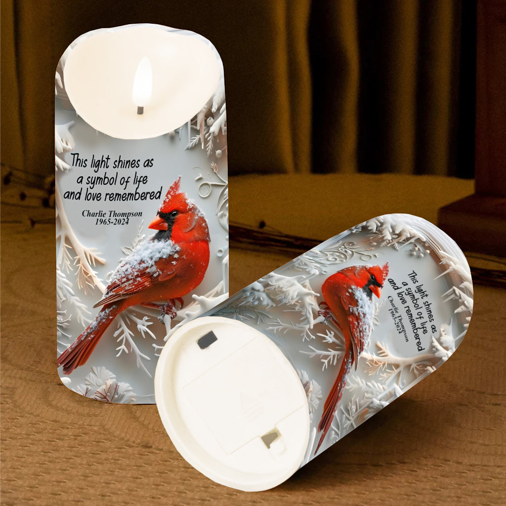 In Loving Memory Red Cardinal - Personalized Memorial Flameless Candle
