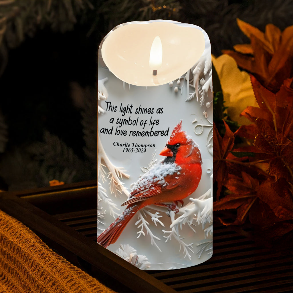 In Loving Memory Red Cardinal - Personalized Memorial Flameless Candle