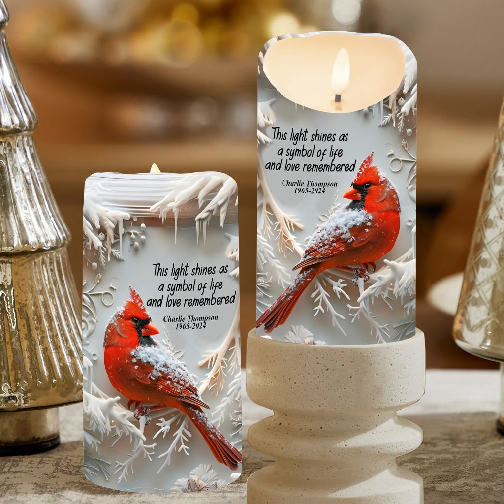 In Loving Memory Red Cardinal - Personalized Memorial Flameless Candle
