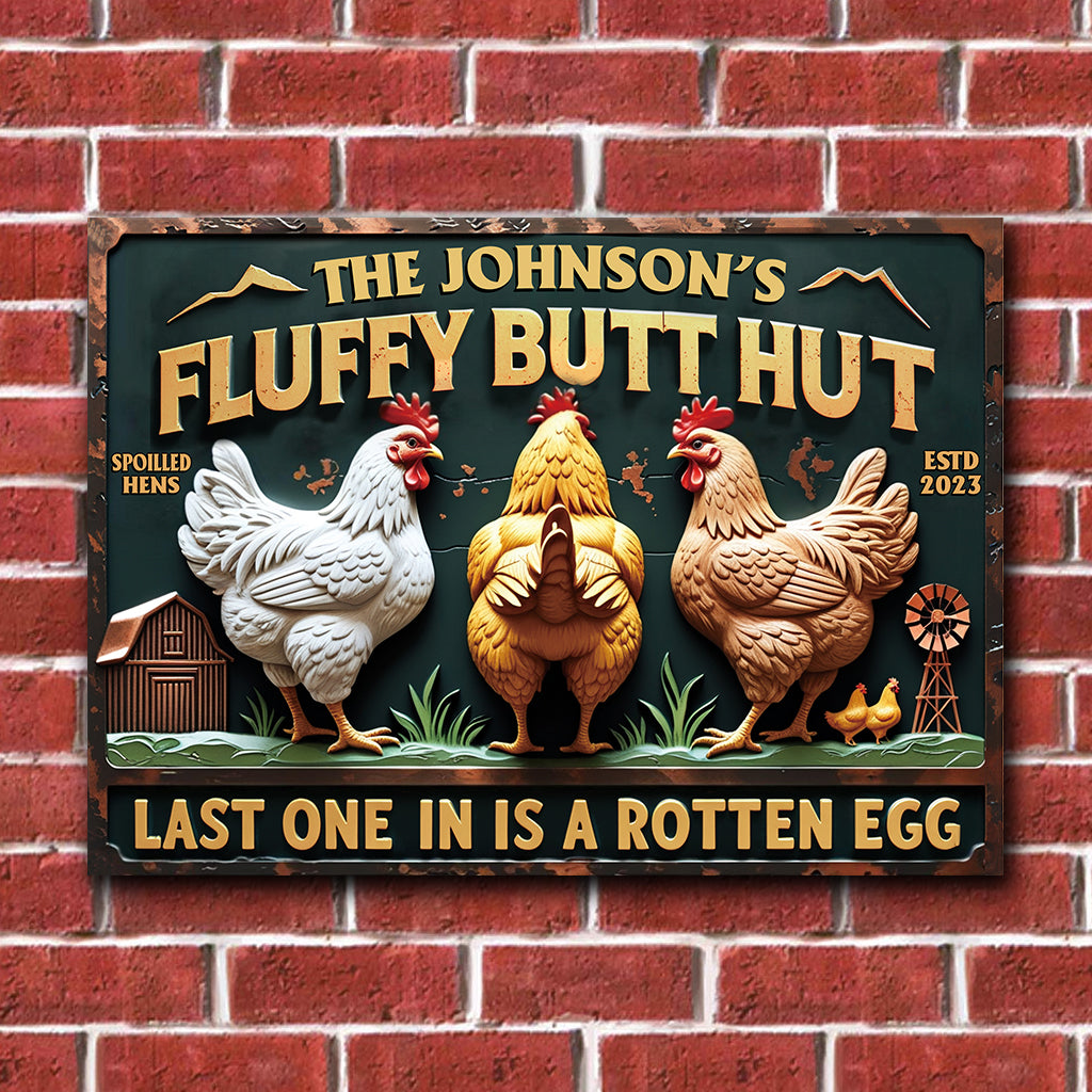 Fluffy Butt Hut - Personalized Chicken Rectangle Metal Sign