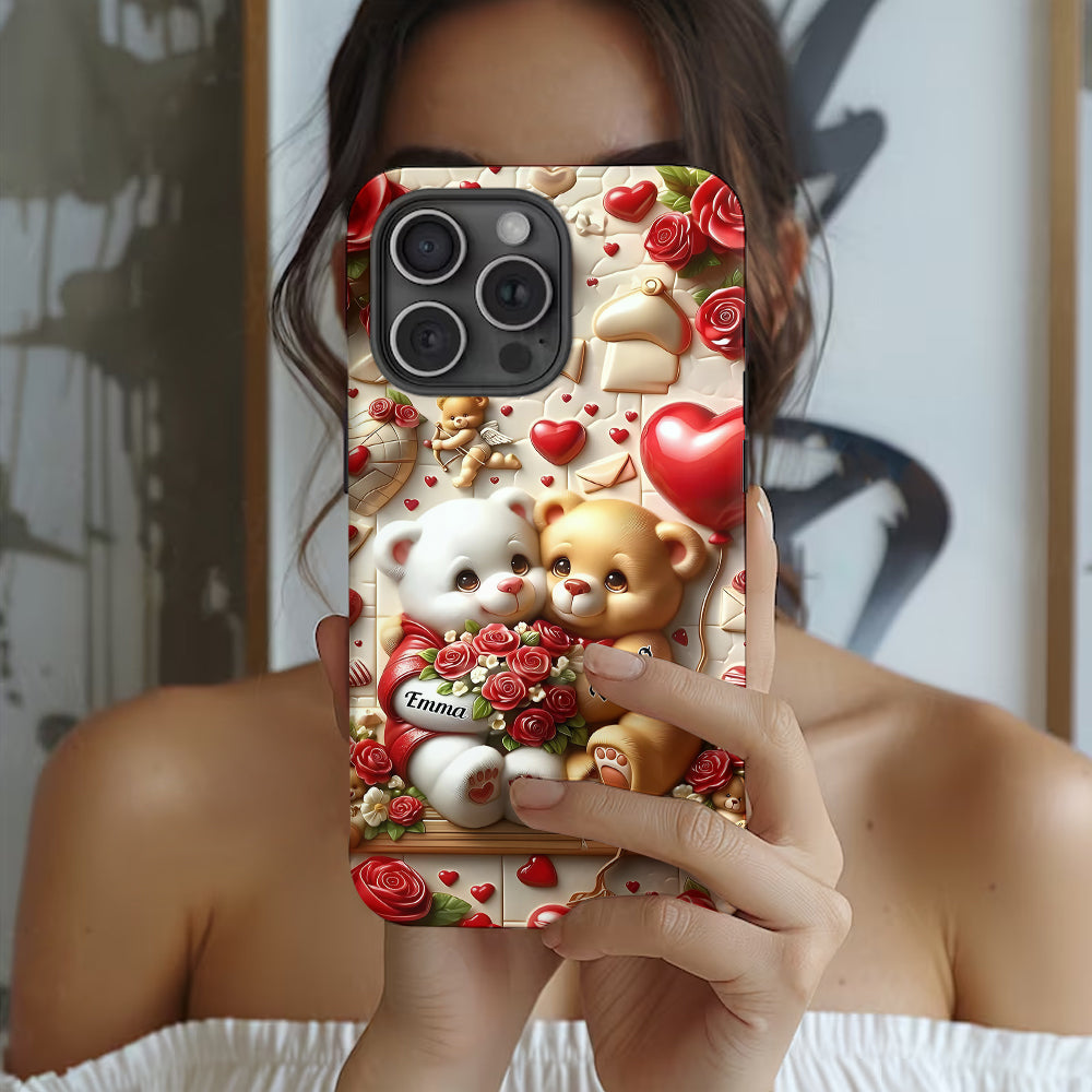 Cute Bear Couple - Personalized Couple Full Print Phone Case