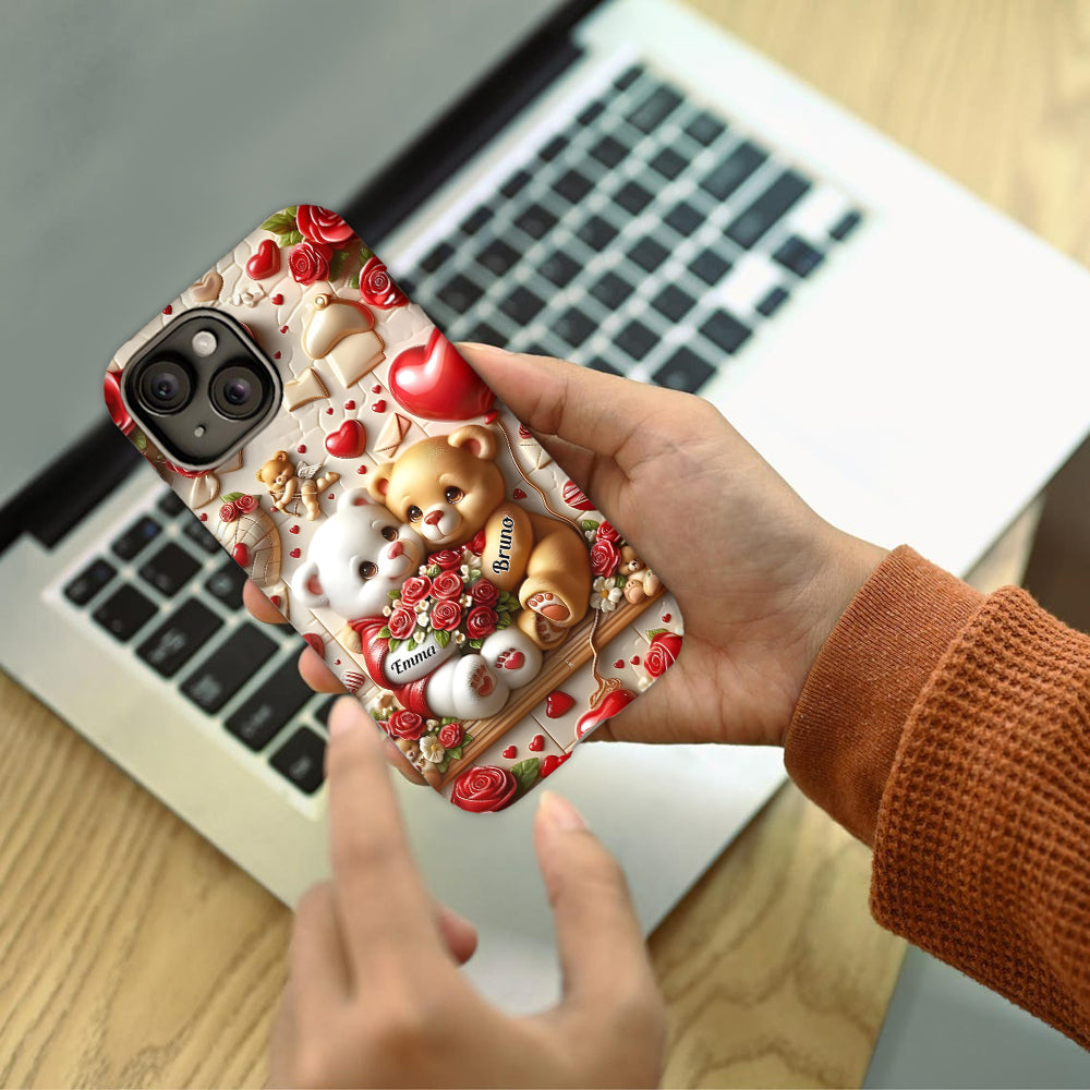 Cute Bear Couple - Personalized Couple Full Print Phone Case