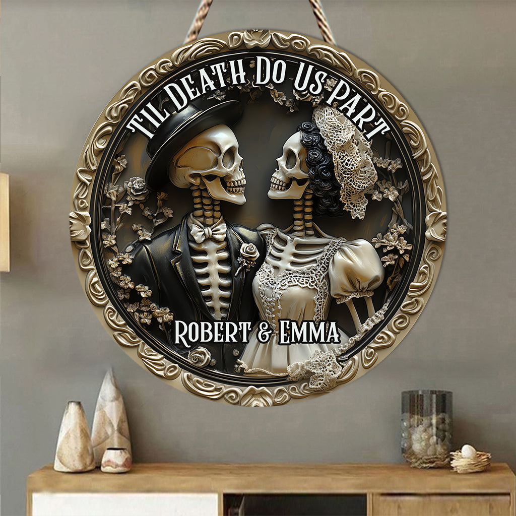 Til Death Do Us Part - Personalized Couple Round Wood Sign