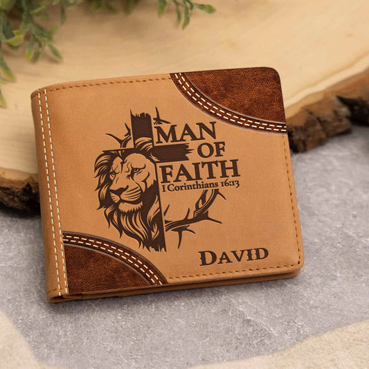 Man Of Faith - Personalized Christian Leather Wallet