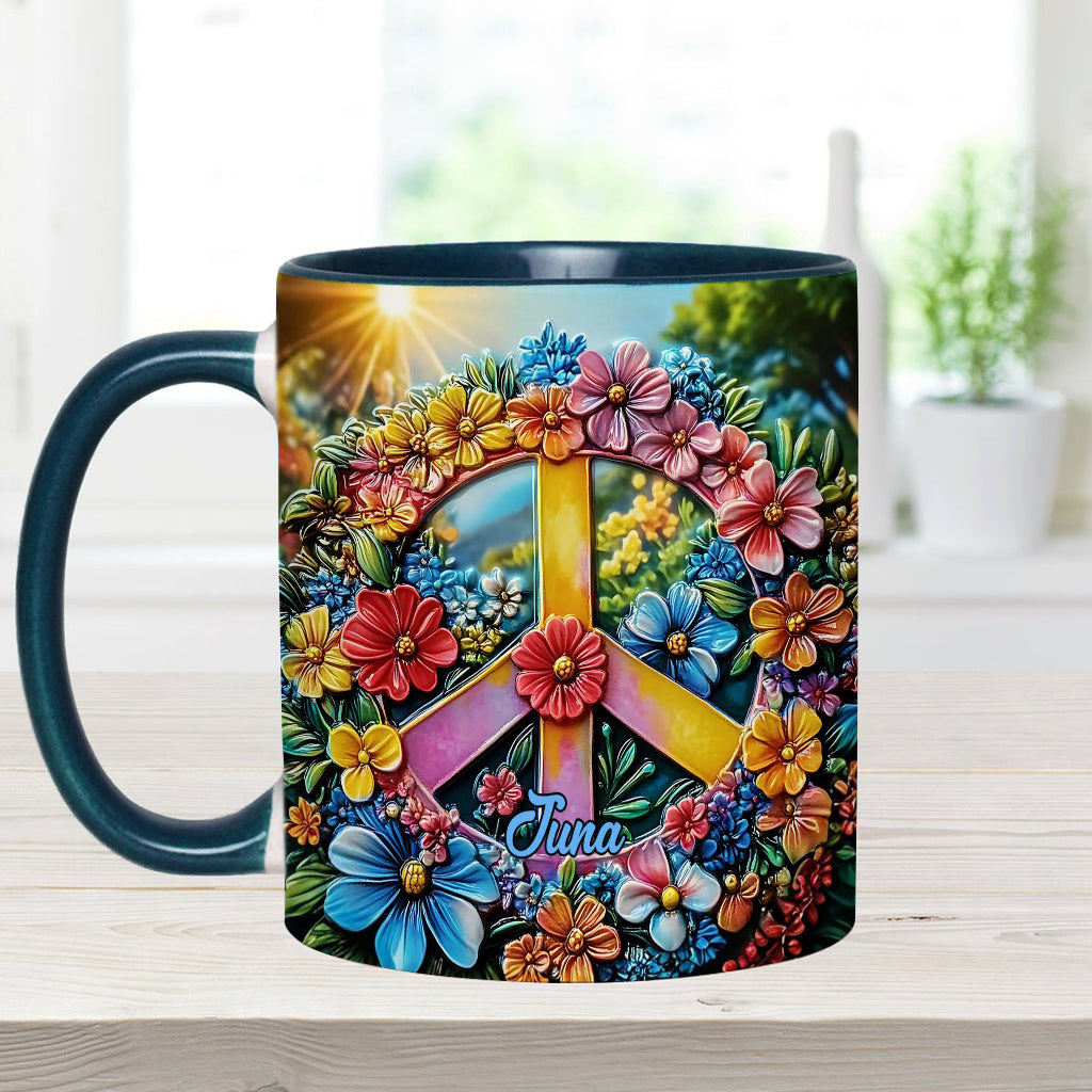 Floral Peace Sign - Personalized Hippie Accent Mug