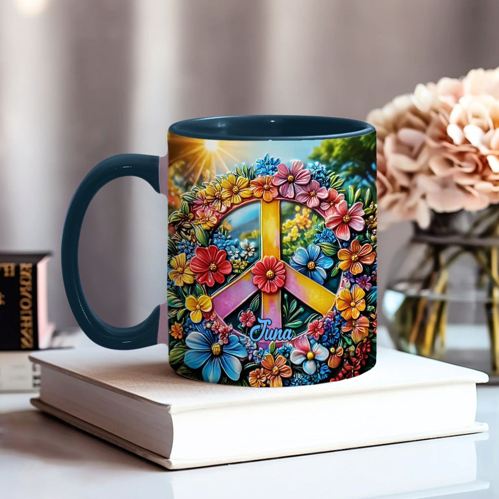 Floral Peace Sign - Personalized Hippie Accent Mug