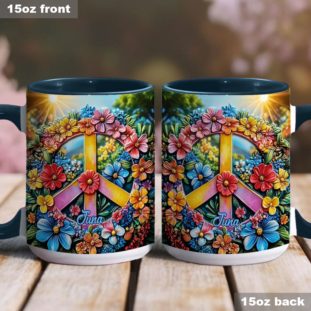 Floral Peace Sign - Personalized Hippie Accent Mug