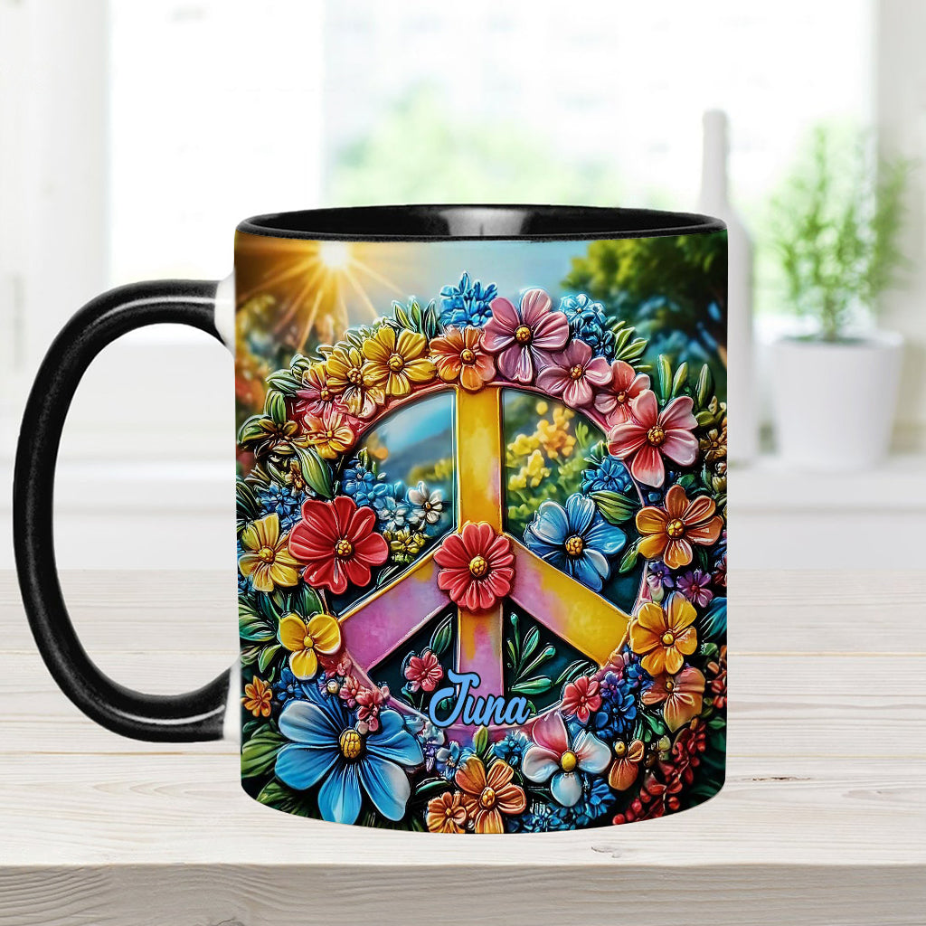 Floral Peace Sign - Personalized Hippie Accent Mug