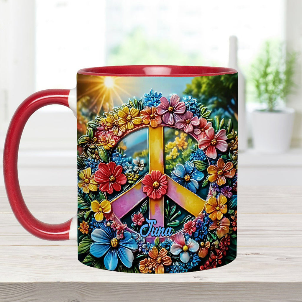 Floral Peace Sign - Personalized Hippie Accent Mug