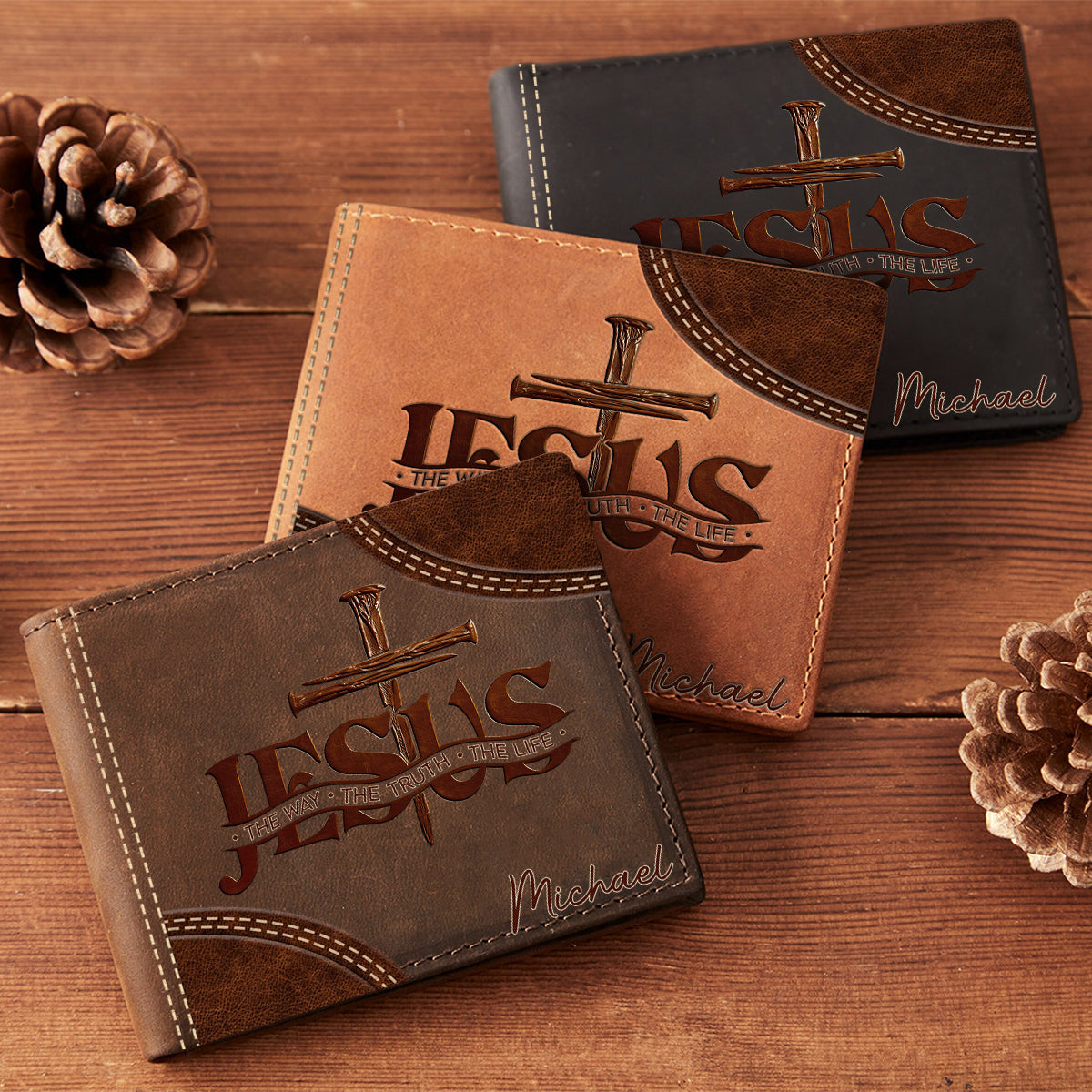 The Way, The Truth, The Life - Personalized Christian Leather Wallet