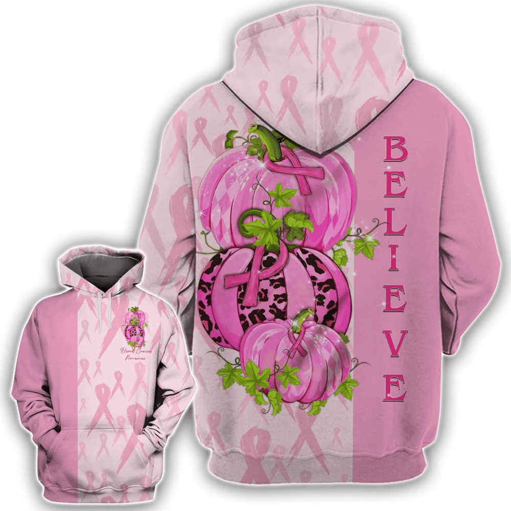 Believe Pumpkins - Breast Cancer Awareness All Over T-shirt and Hoodie 0822
