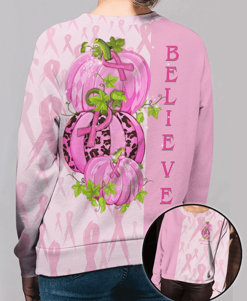 Believe Pumpkins - Breast Cancer Awareness All Over T-shirt and Hoodie 0822