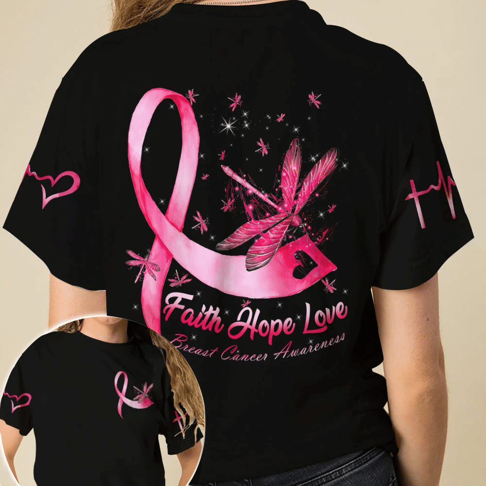 Faith Hope Love Breast Cancer Dragonfly - Breast Cancer Awareness All Over T-shirt and Hoodie 0822